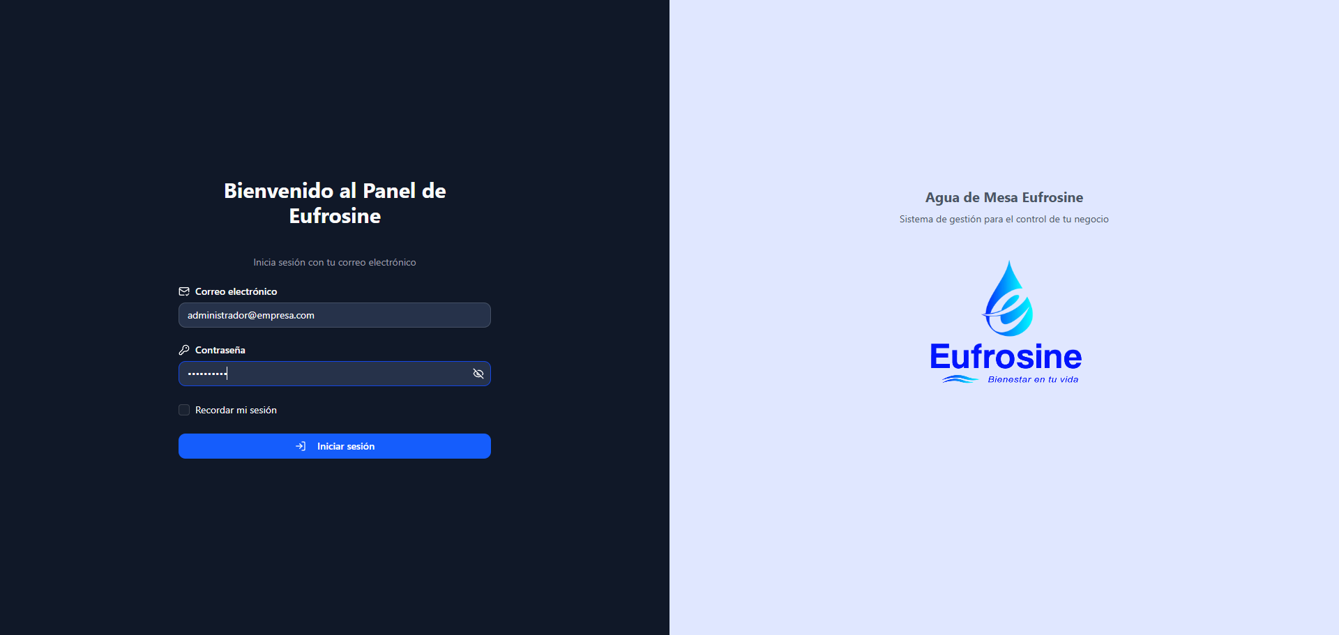 Eufrosine - Panel de Control de Ventas